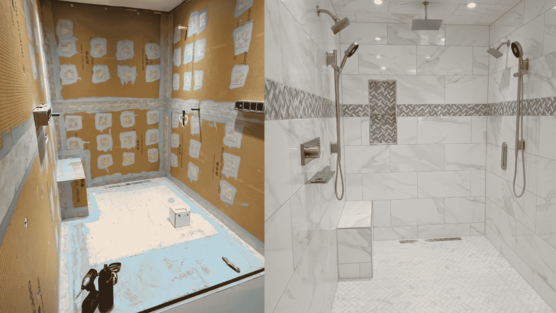 Schluter shower installation before and after